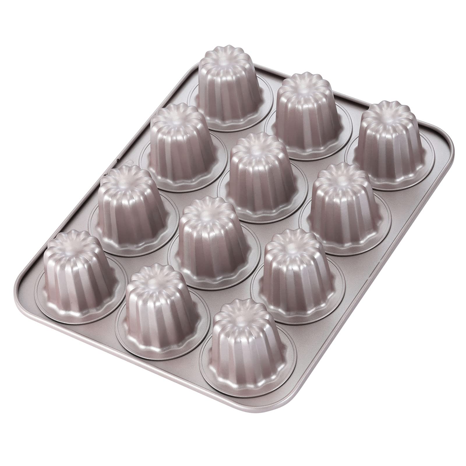 CHEFMADE moule canelé face avant champagne gold montrant 12 cavités pour cuisson efficace