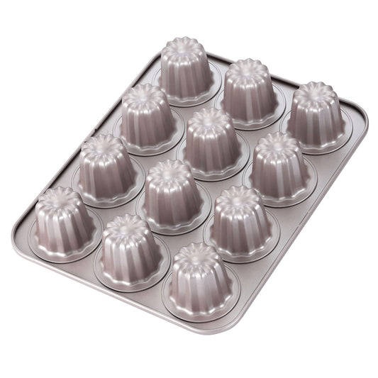 CHEFMADE moule canelé face avant champagne gold montrant 12 cavités pour cuisson efficace