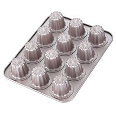 CHEFMADE moule canelé face avant champagne gold montrant 12 cavités pour cuisson efficace