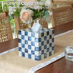 Chi An Home gros plan des carreaux capiz en damier, texture brillante décorative