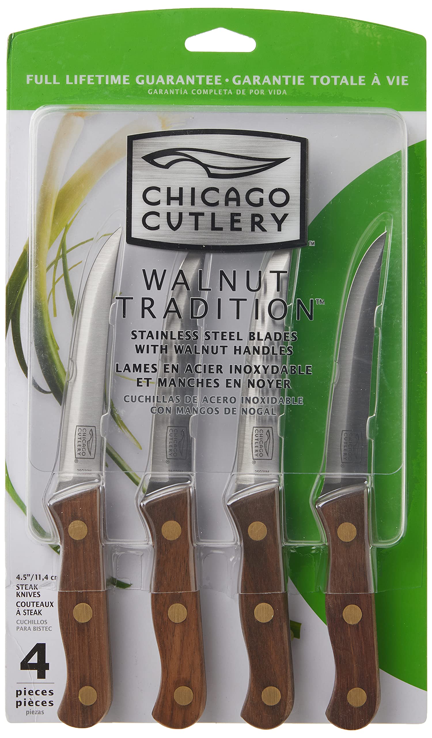 Chicago Cutlery gros plan manche noyer offrant prise confortable et style chaleureux