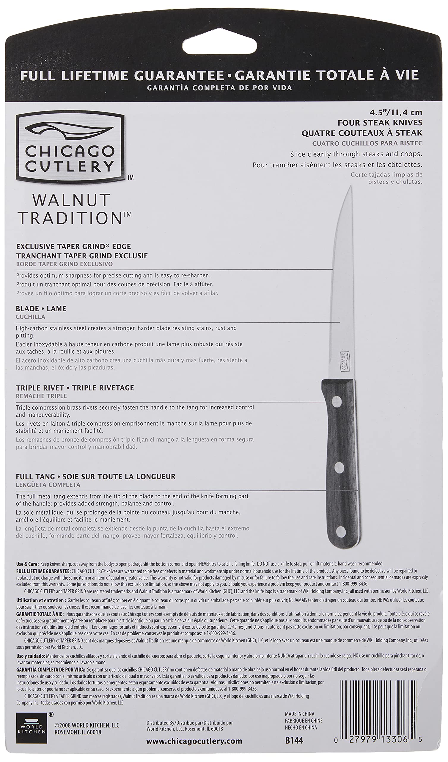 Chicago Cutlery profil de la lame montrant coupe précise et durabilité pratique