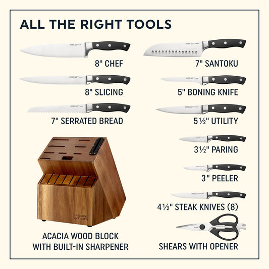 Chicago Cutlery Insignia gros plan sur lame inox tranchante pour précision de coupe