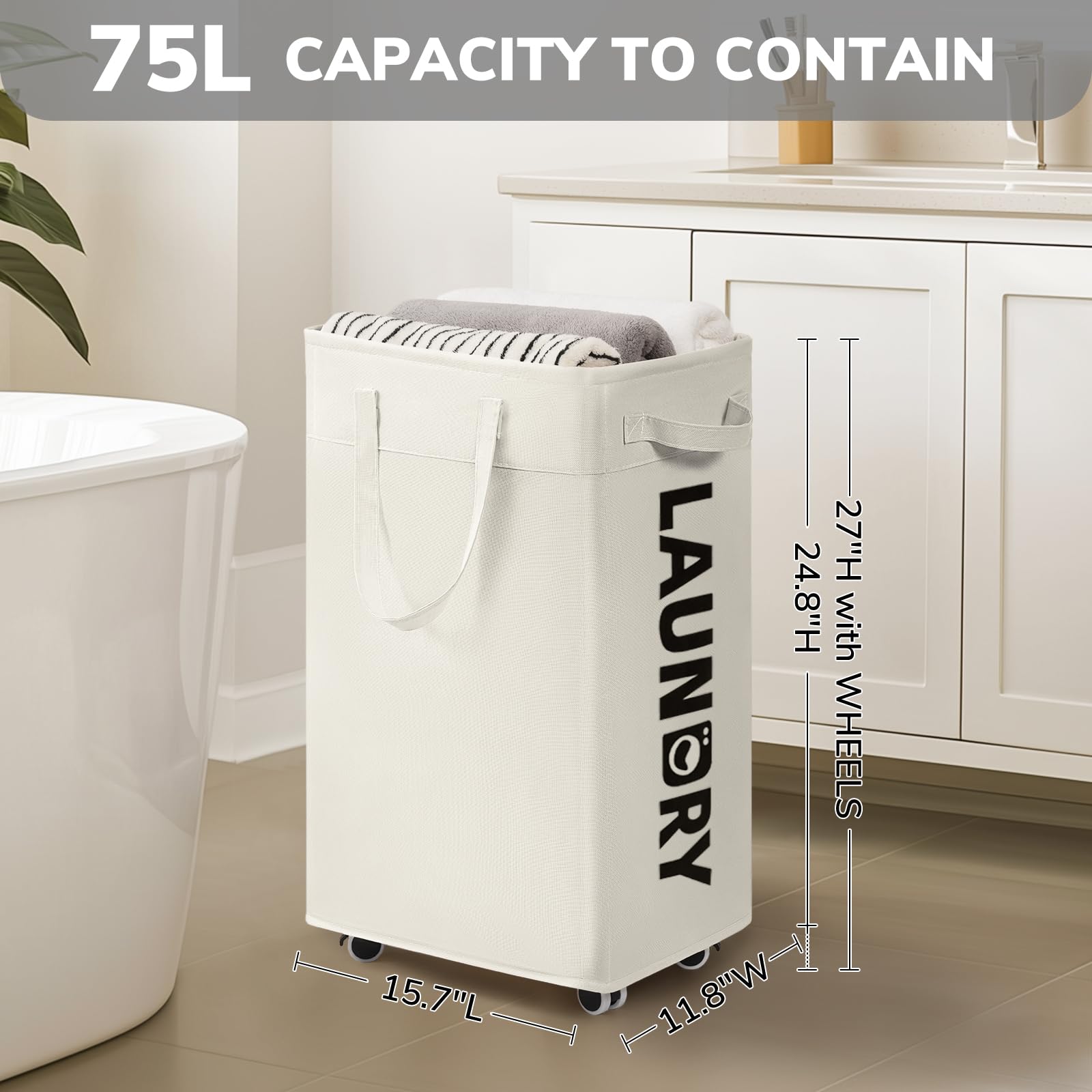 CHICVITA zoom sur les roulettes, mobilité stable pour transporter le linge