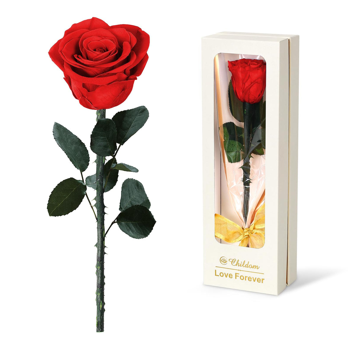 Childom rose en boîte frontale, cadeau prêt à offrir et élégant