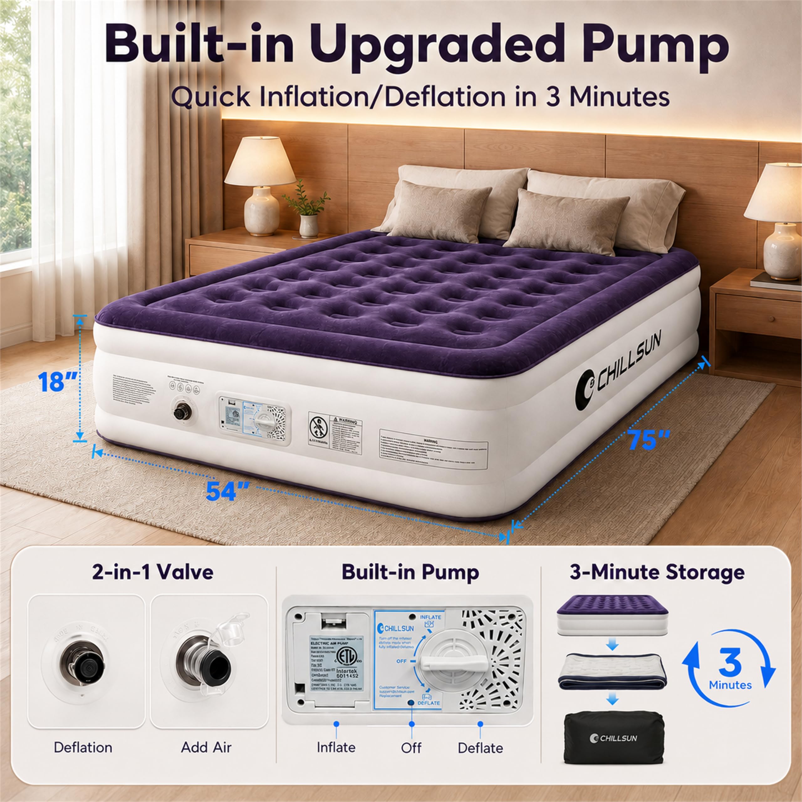 CHILLSUN matelas installé en chambre, soutien stable pour invités