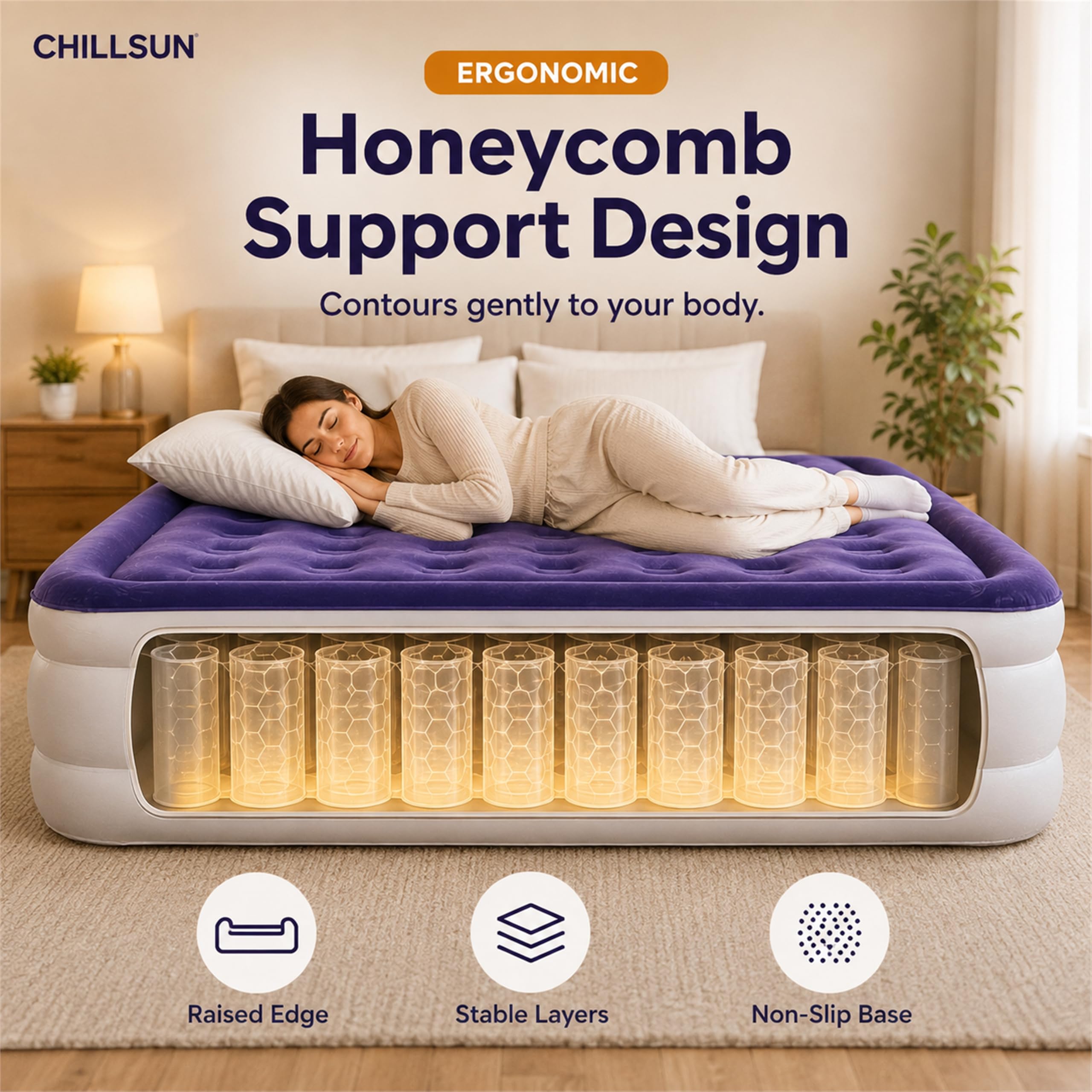 CHILLSUN texture floquée proche, confort et surface imperméable agréable