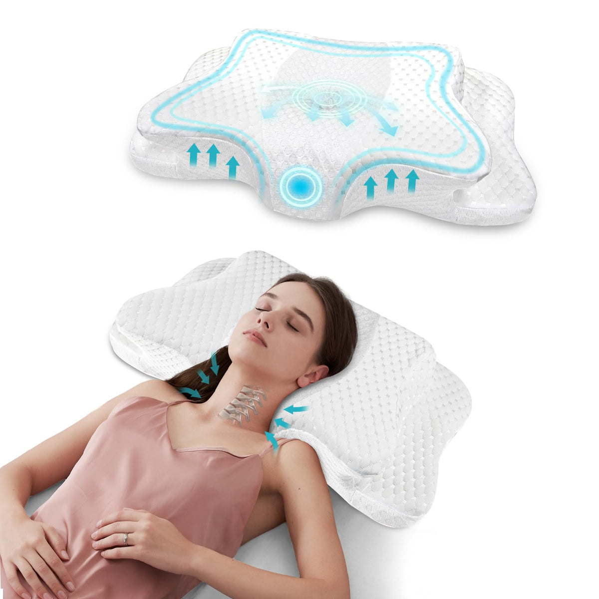 CHxxy vue avant de l'oreiller montrant le profil ergonomique pour un meilleur soutien