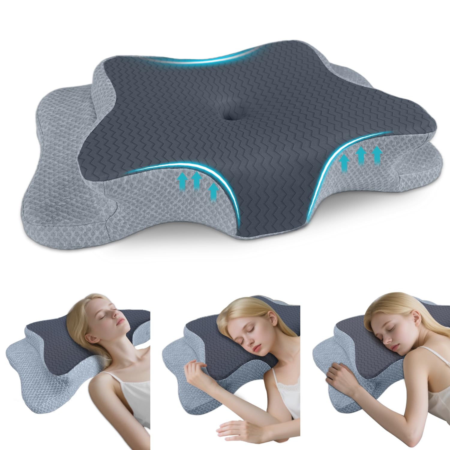 CHxxy oreiller face avant montrant la forme papillon et maintien cervical