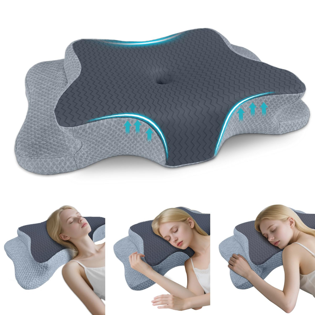 CHxxy oreiller face avant montrant la forme papillon et maintien cervical