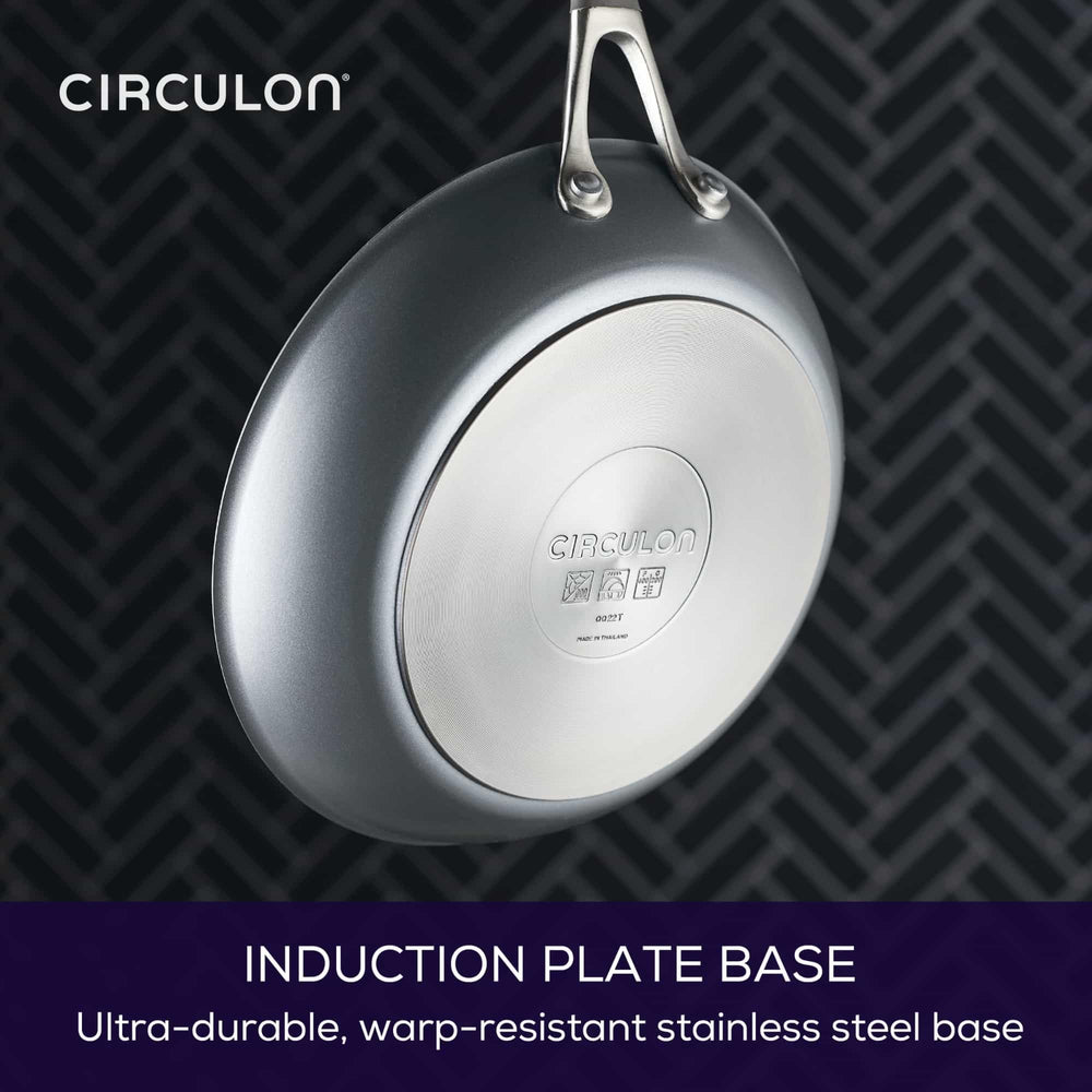 Circulon poêle avec œufs sautés illustrant antiadhérence et facilité cuisson