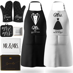 Città Design tabliers recto montrant Mr. et Mrs. élégants pour cuisiner ensemble