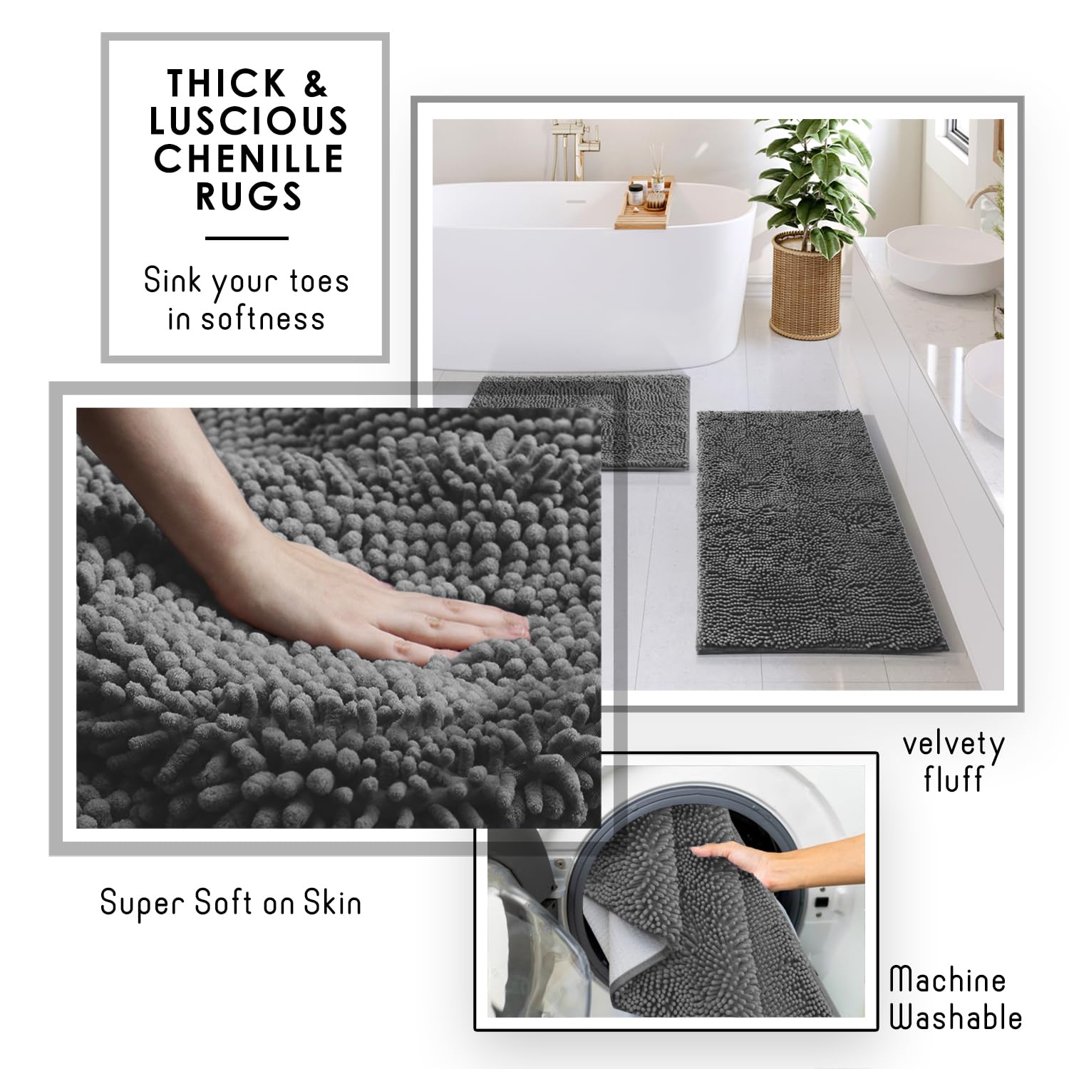 Clara Clark tapis chenille gros-plan douceur et fort pouvoir absorbant