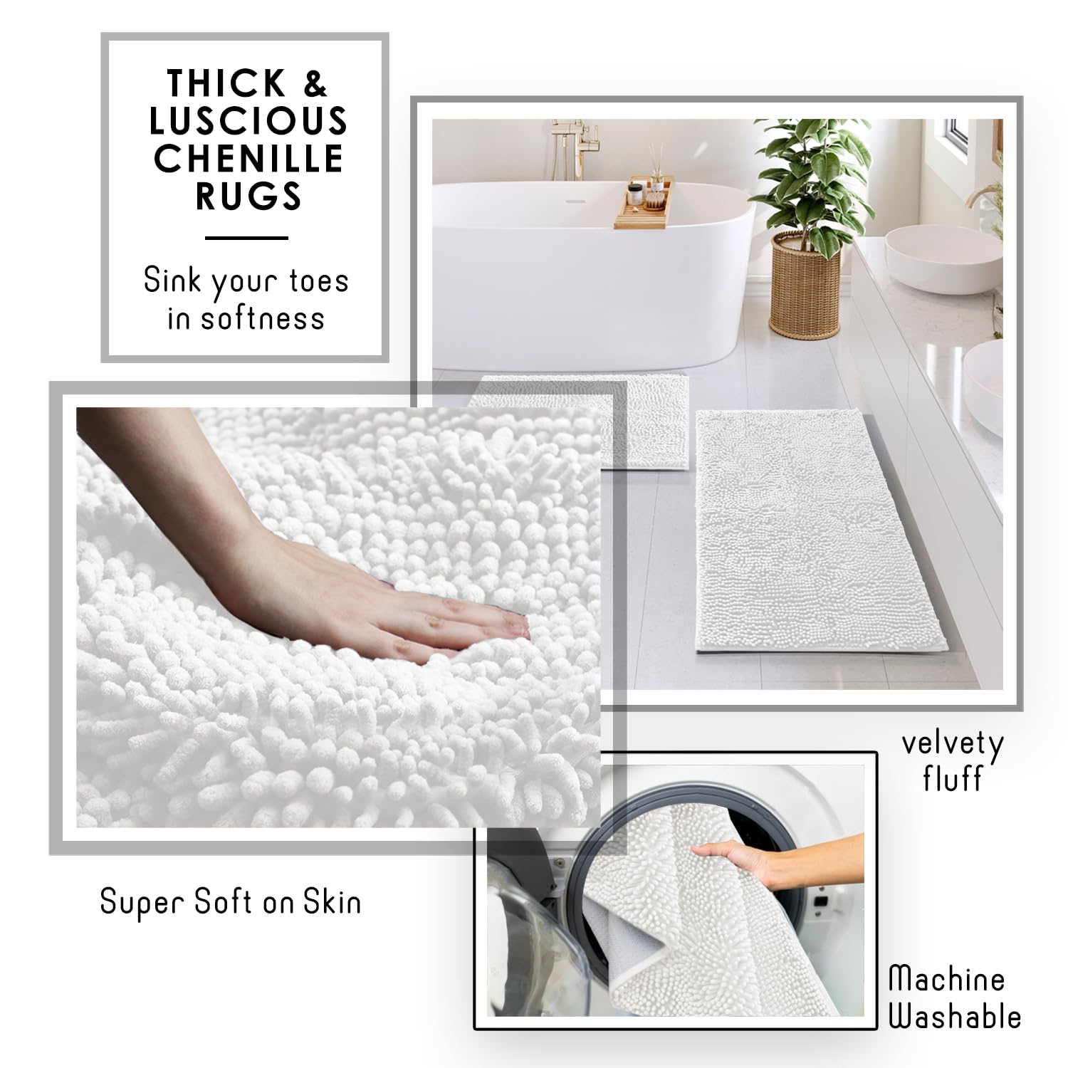 Clara Clark petit tapis chenille antidérapant sécurité devant lavabo
