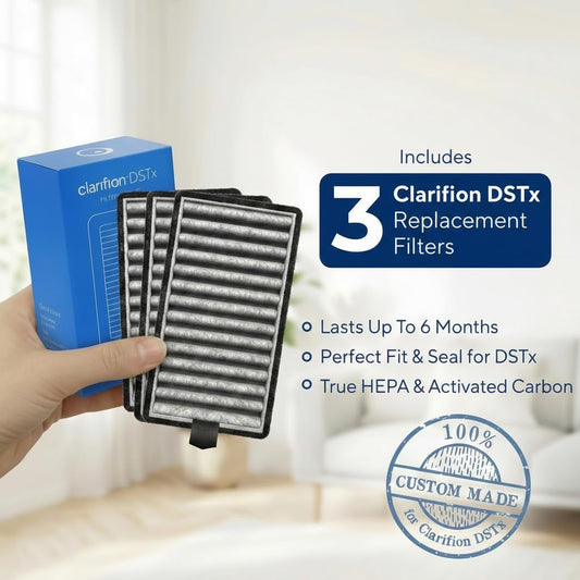 Clarifion gros plan de la texture HEPA montrant capture efficace des particules