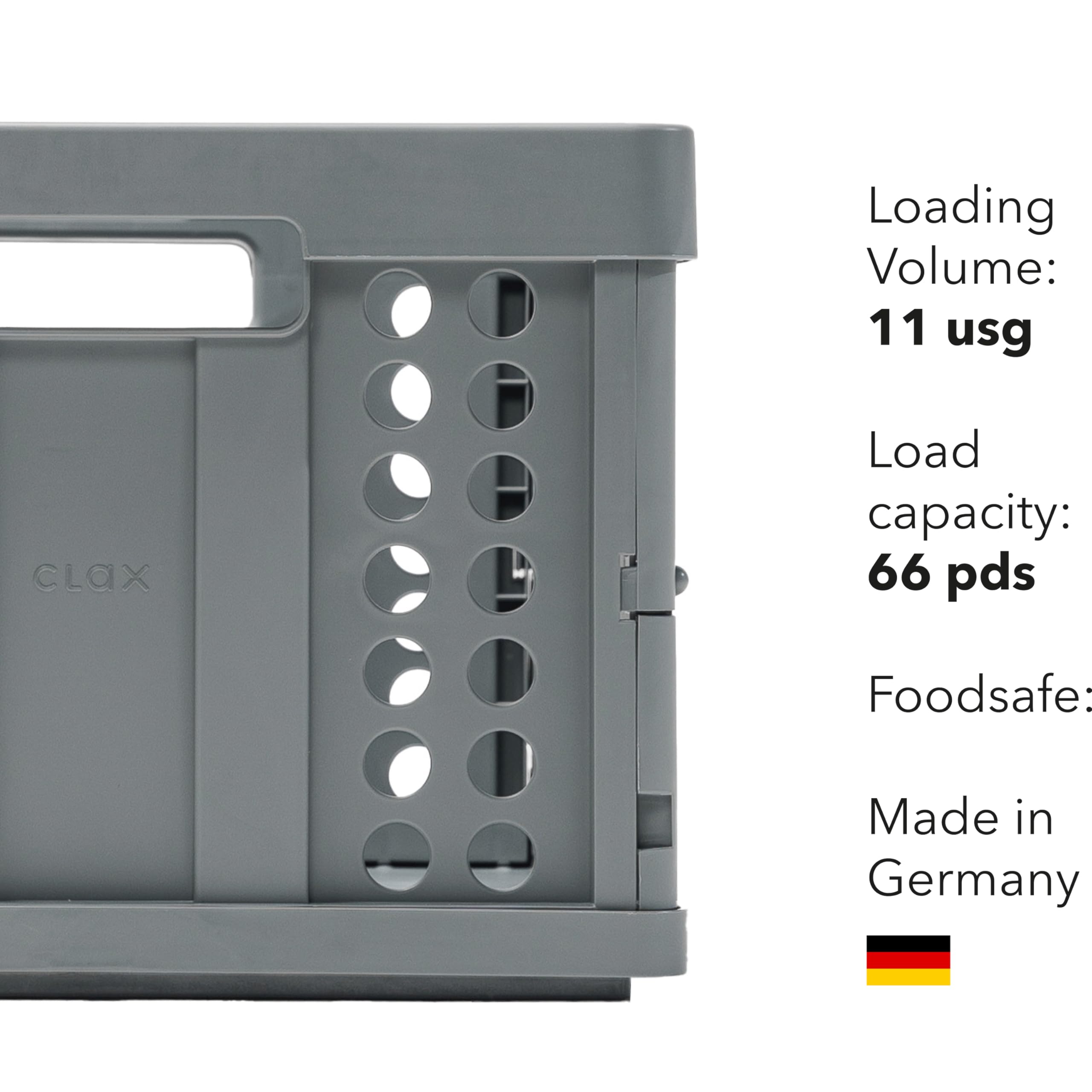 Clax crate pliée profil illustrant le gain de place et rangement facile