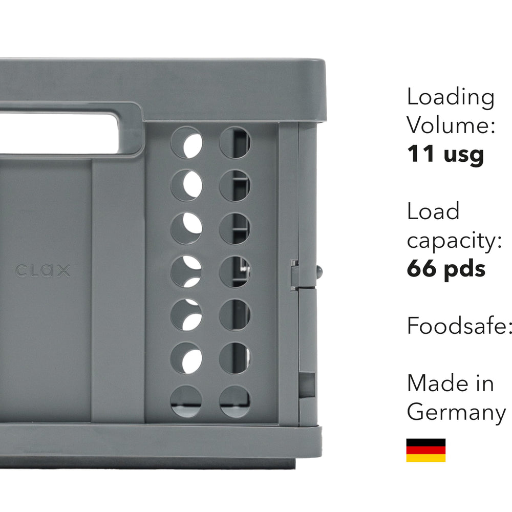 Clax crate pliée profil illustrant le gain de place et rangement facile