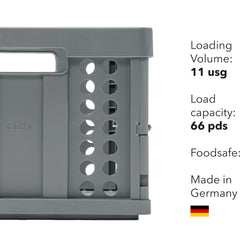 Clax crate pliée profil illustrant le gain de place et rangement facile