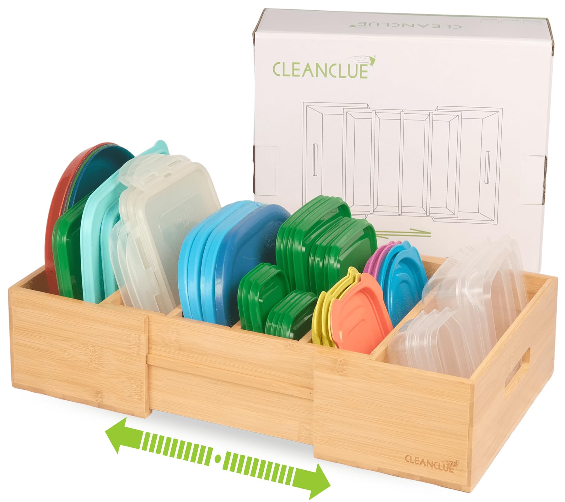 CLEANCLUE organiseur bambou vue face avant, rangement ordonné