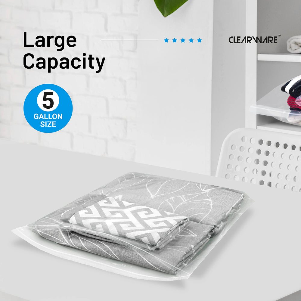 CLEARWARE plusieurs sacs empilés montrant réutilisabilité du lot