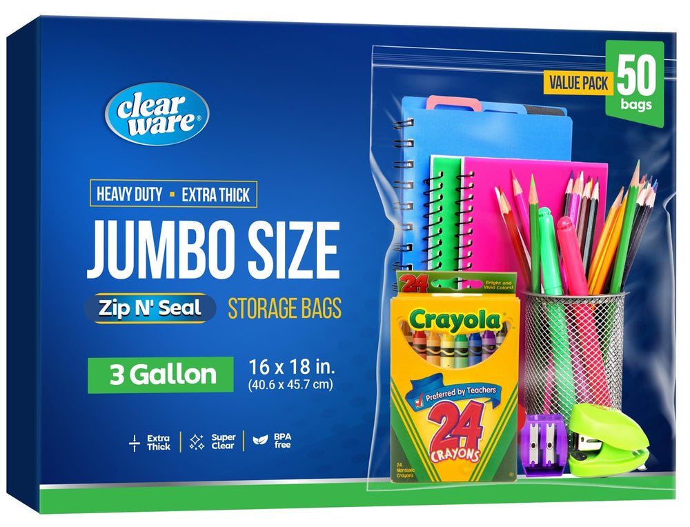 CLEARWARE vue avant du pack de 50 sacs pour organisation rapide