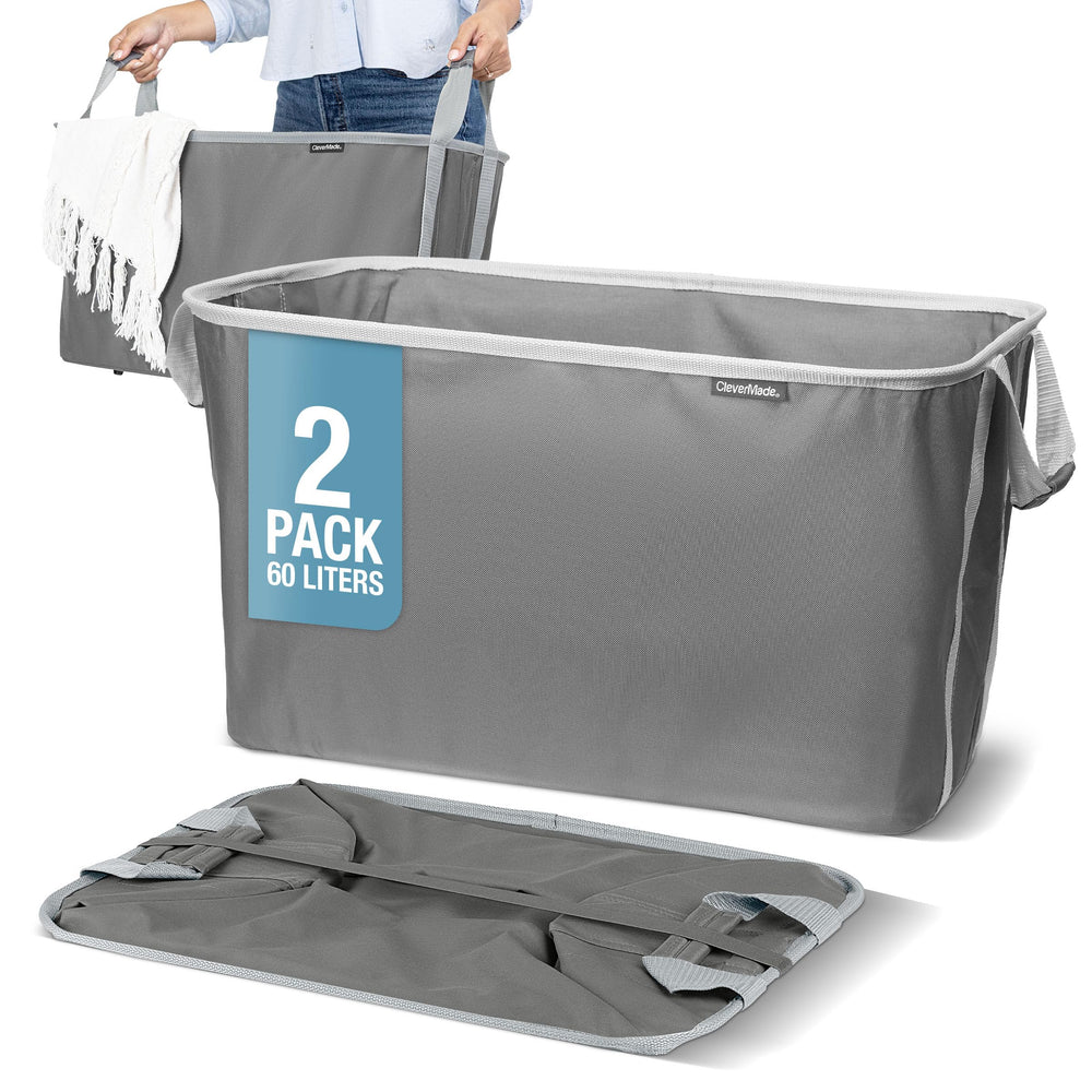 CleverMade vue de face du panier charcoal, gain de place visible