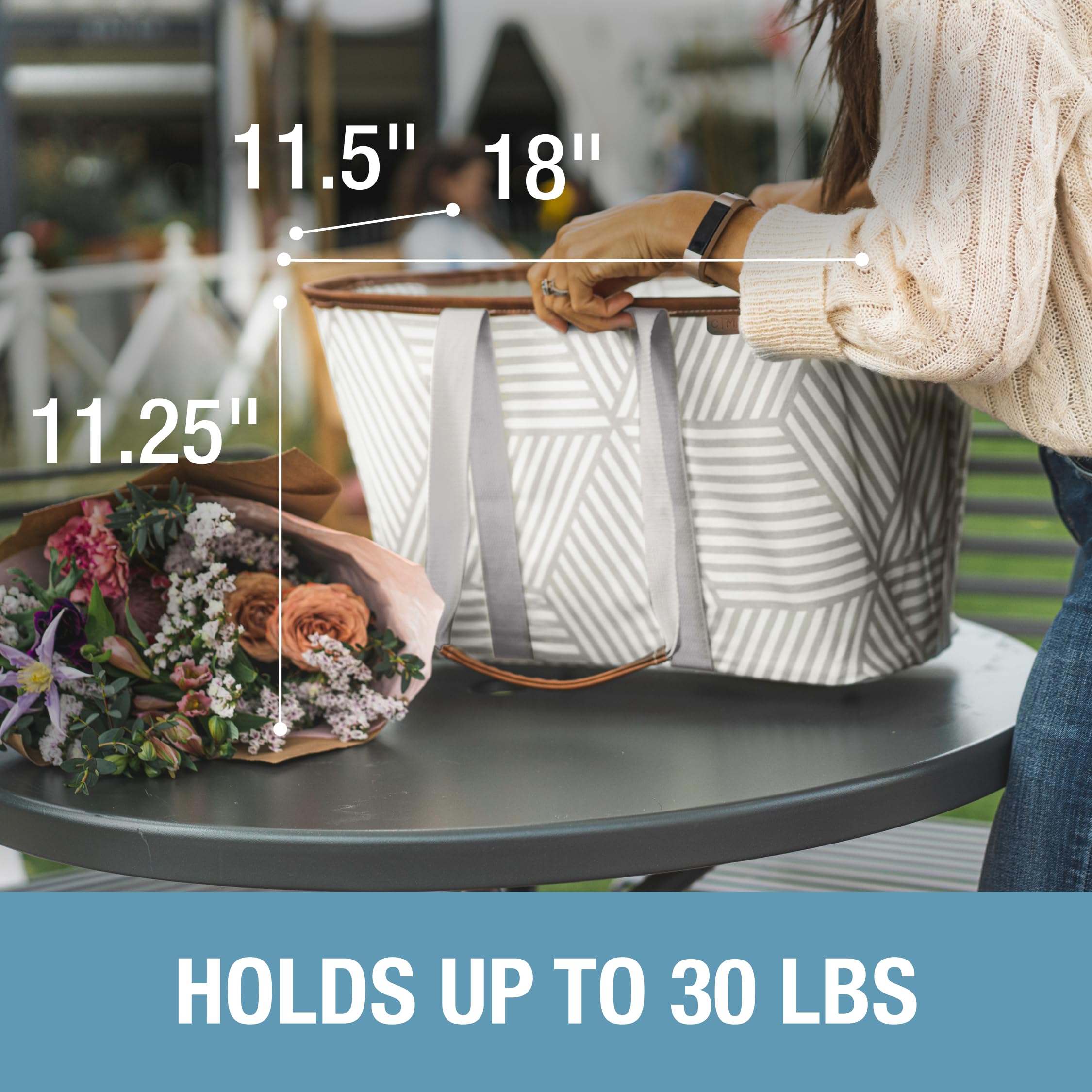 CleverMade tote LUXE 30L rempli de courses illustrant capacité 30L