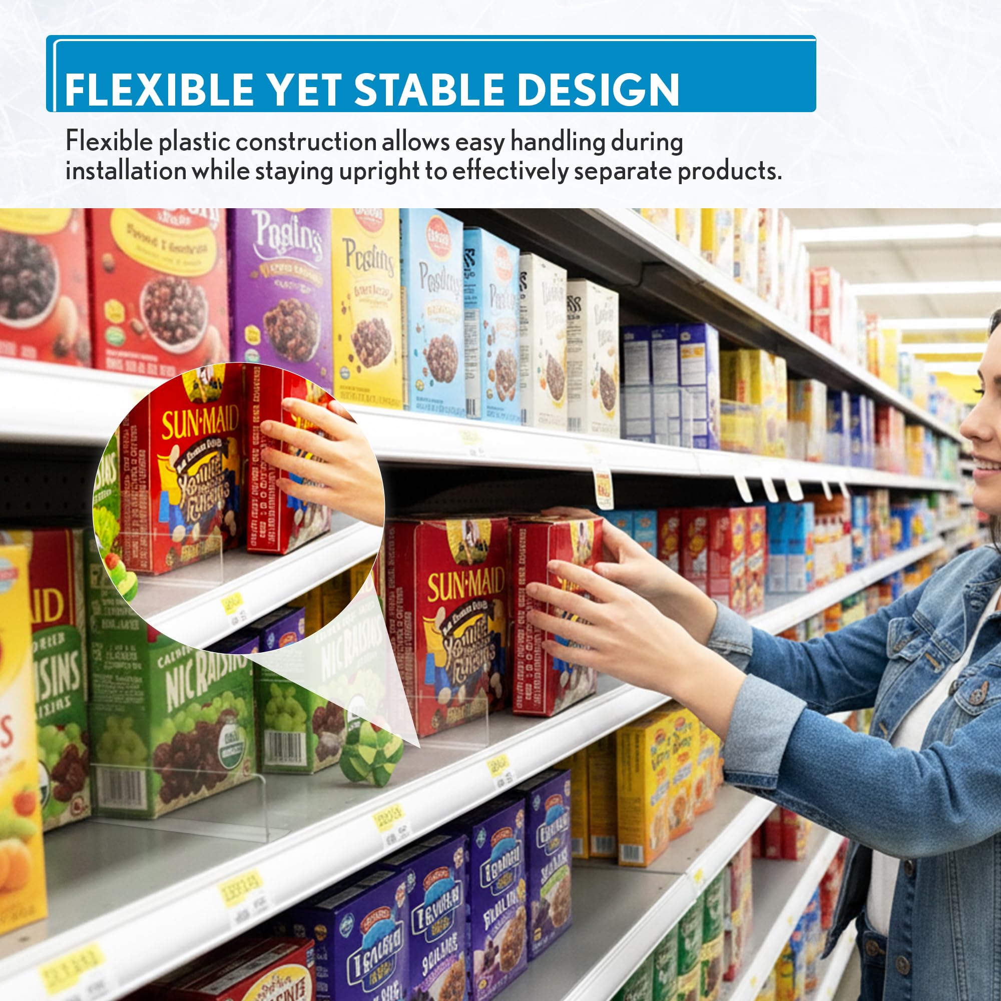 Clip Strip utilisé comme lèvre avant de rayon améliorant visibilité produit