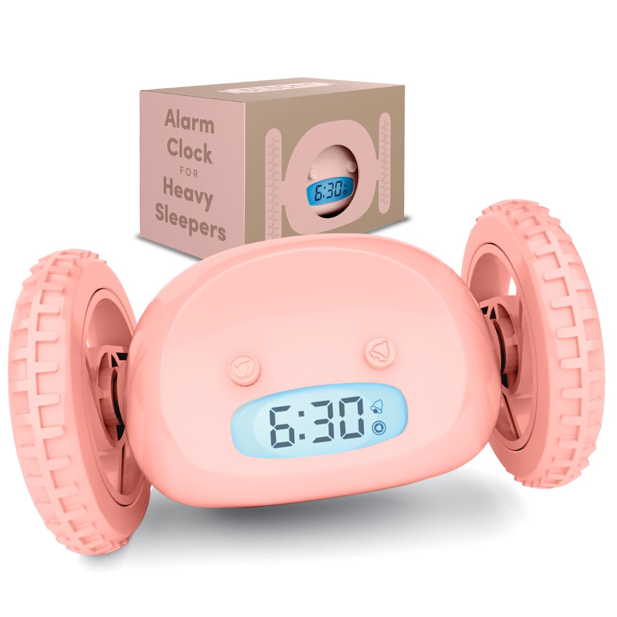 CLOCKY vue de face rose montrant l'écran digital et design amusant