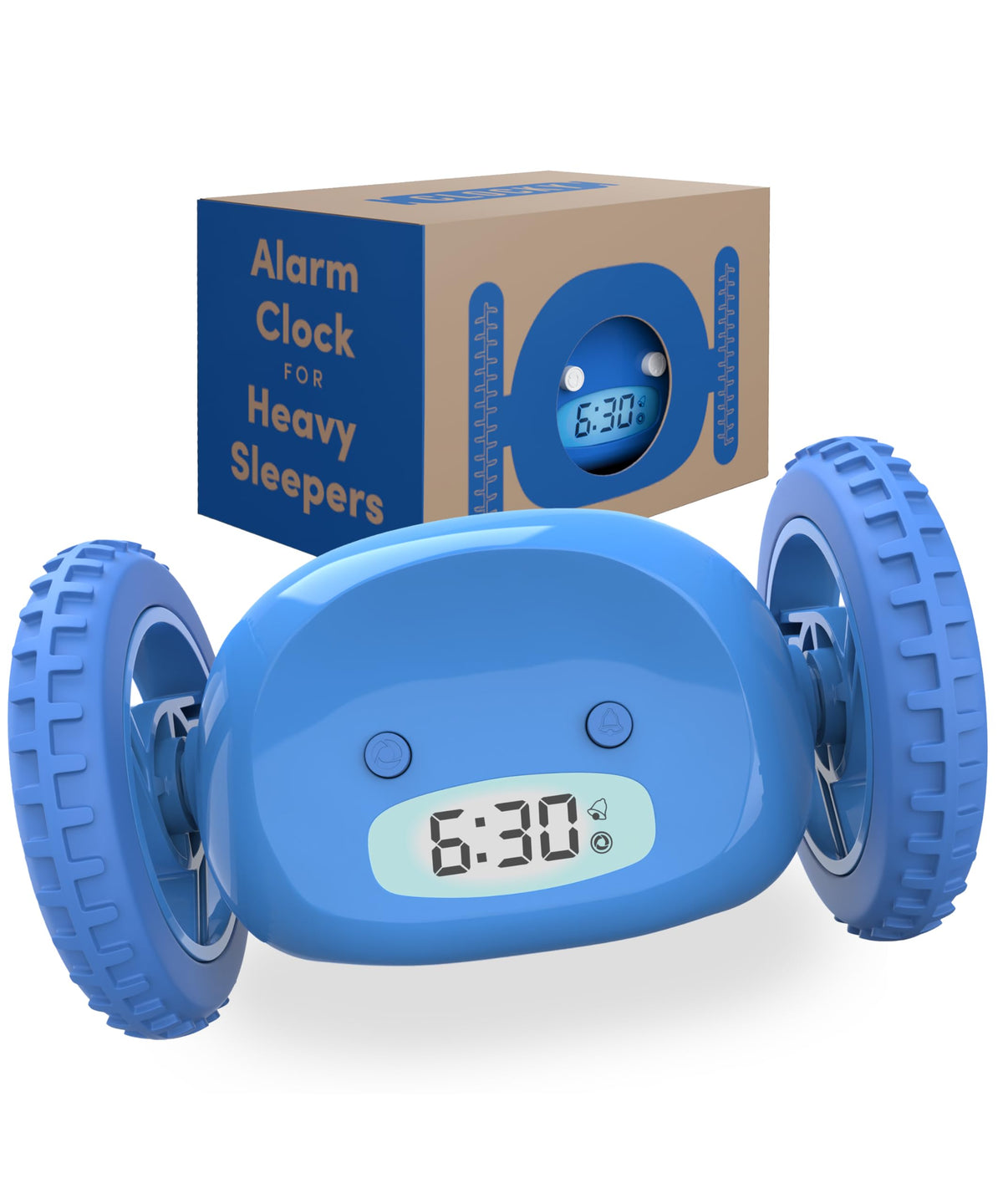 CLOCKY vue avant sur chevet montrant le design et réveil efficace