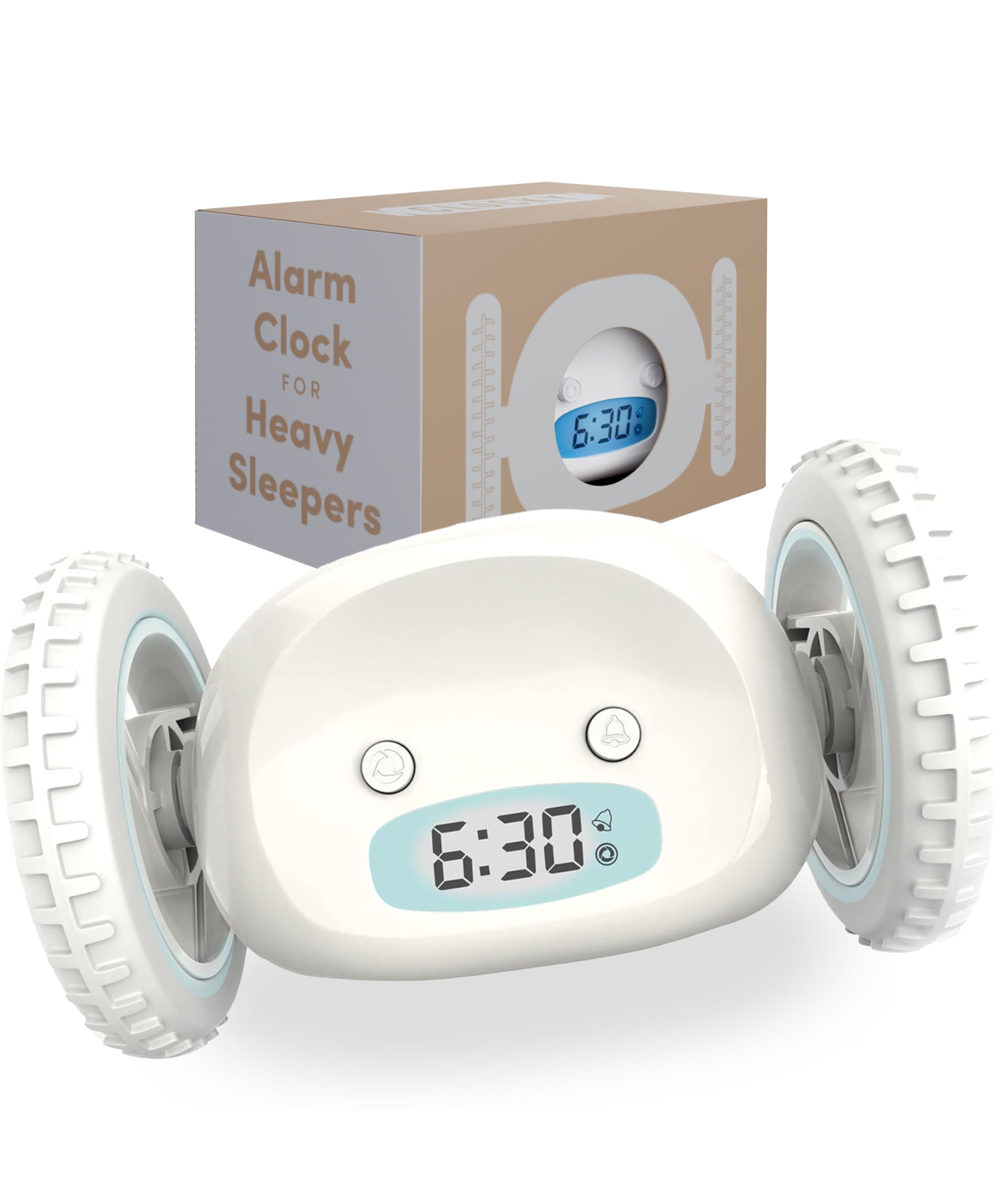 CLOCKY vue frontale sur sa surface et bouton pour arrêt rapide bénéfice réveil efficace