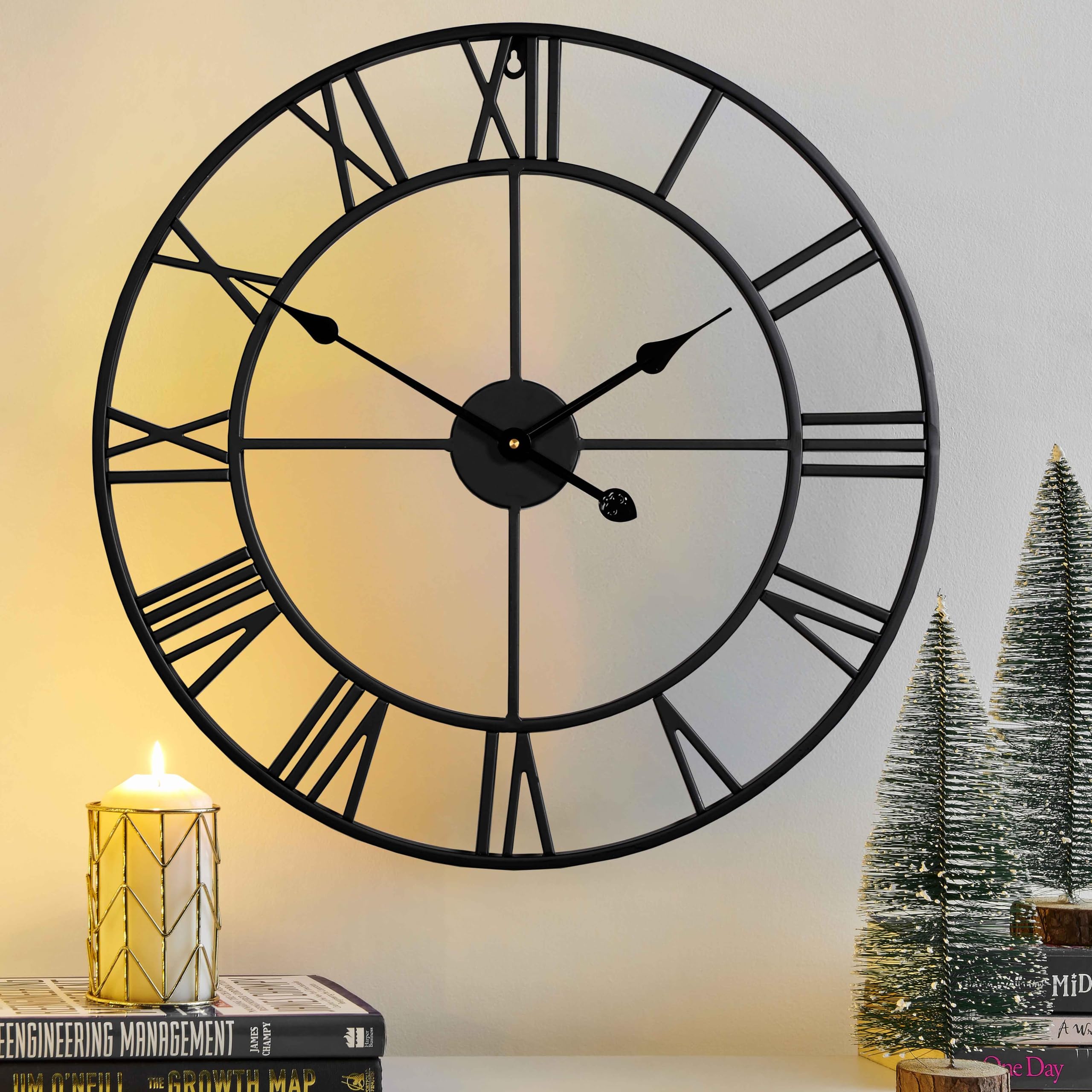 CLXEAST horloge murale face entière présentant design matte et grand diamètre