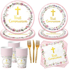 CMUSKO ensemble de table rose complet pour première communion, facilite la décoration