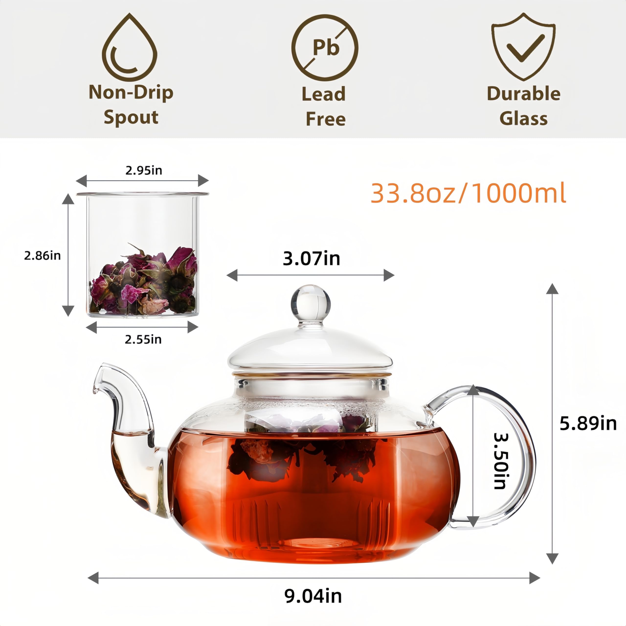 CNGLASS infuseur amovible gros plan, facilite infusion sans résidus