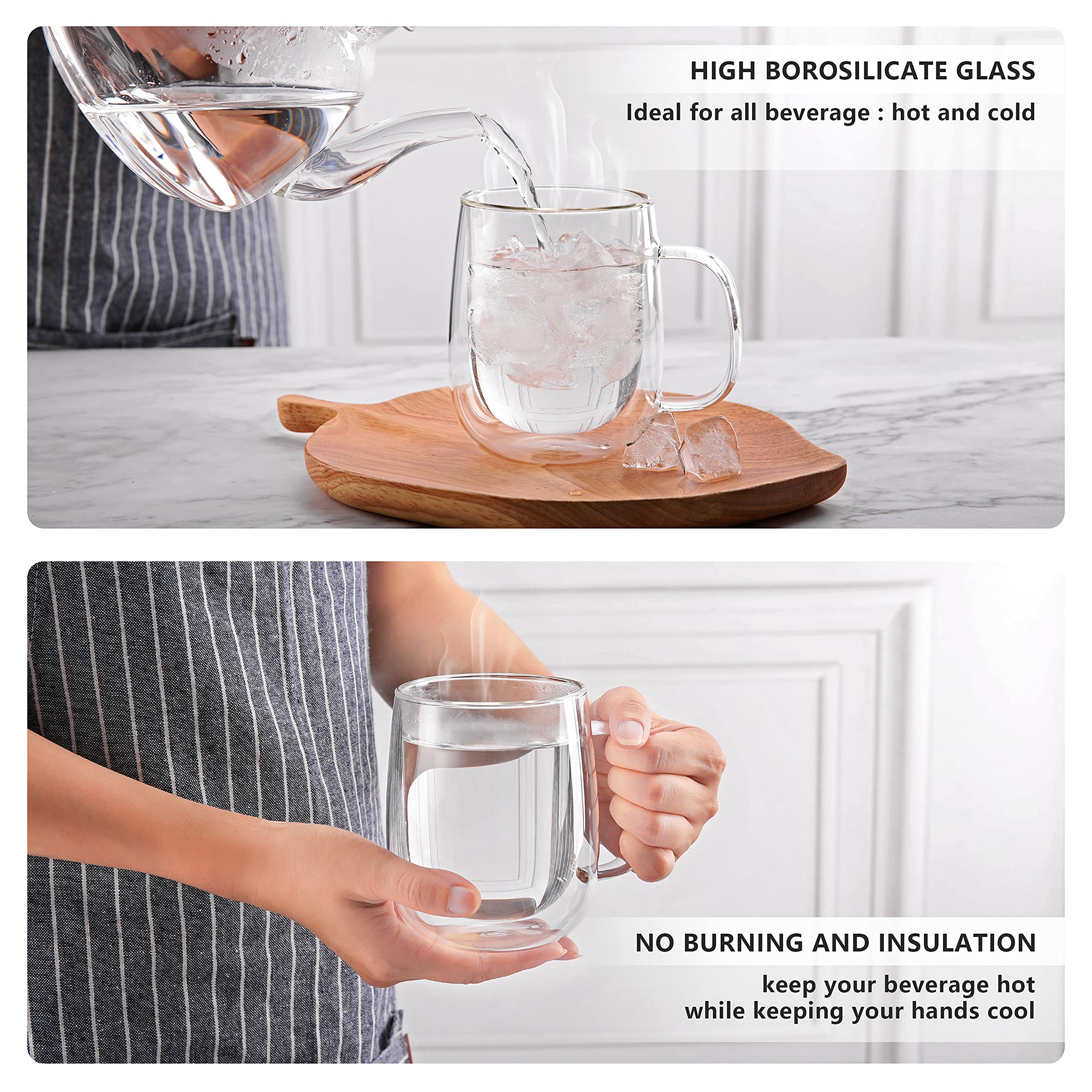 CNGLASS mug à l'échelle comparé à une paume, capacité 450 ml claire