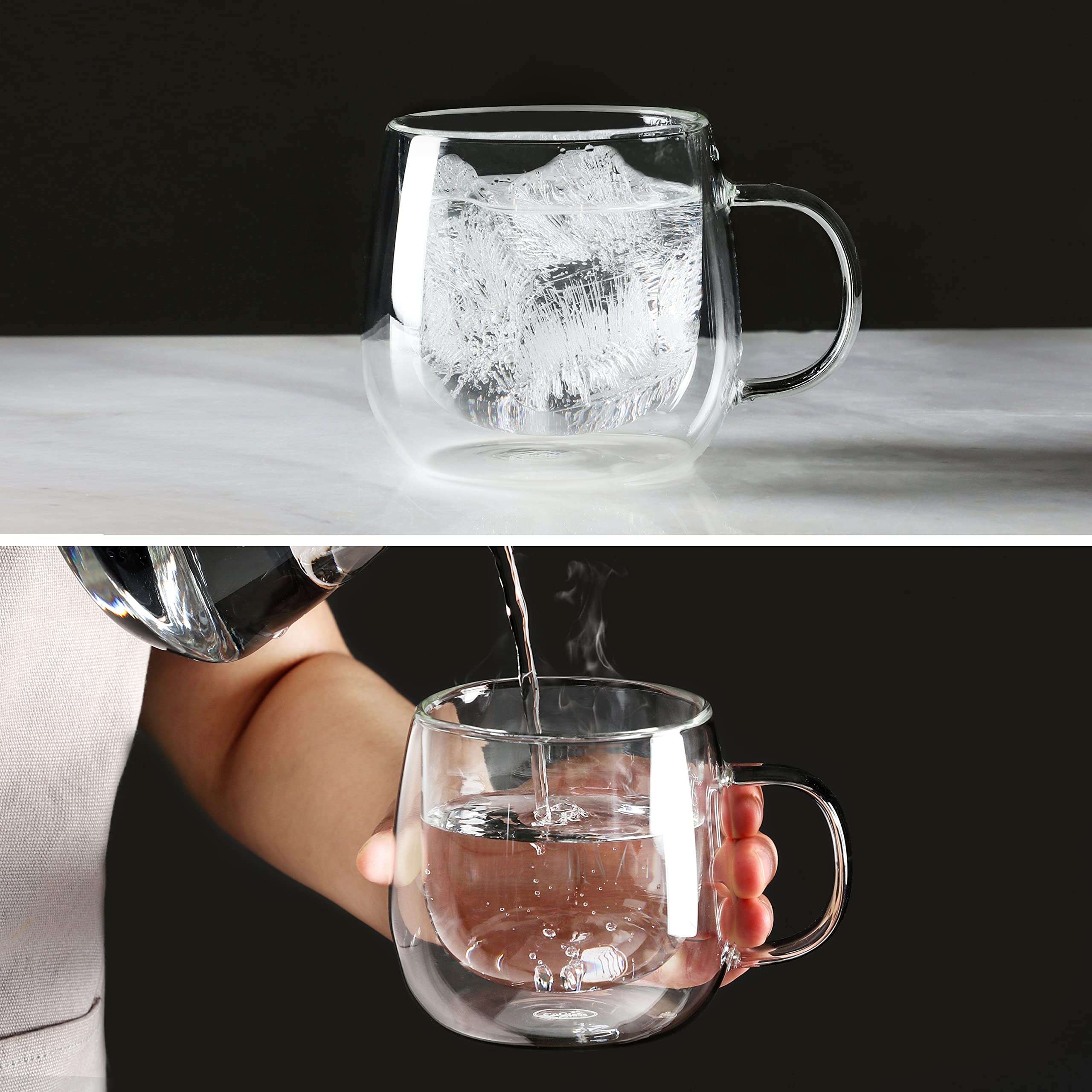 CNGLASS tasse en usage avec latte montrant couches et mousse pour mise en valeur