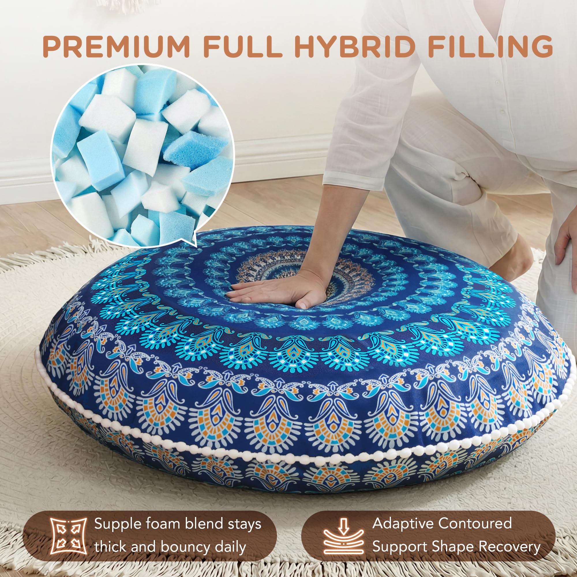 Codi pompons blancs et texture tissu, finition décorative élégante