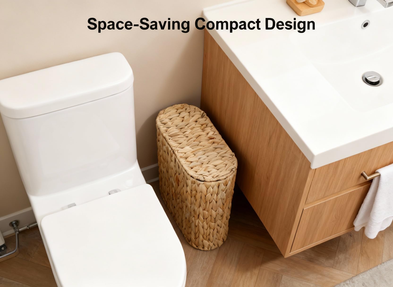 Coeusy placée dans un coin de salle de bain optimisant l'espace disponible