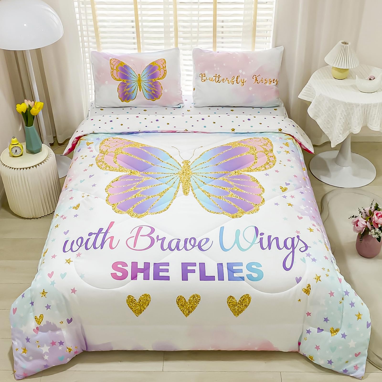 Cokouchyi couette twin face avant montrant motif papillons et couleurs vives