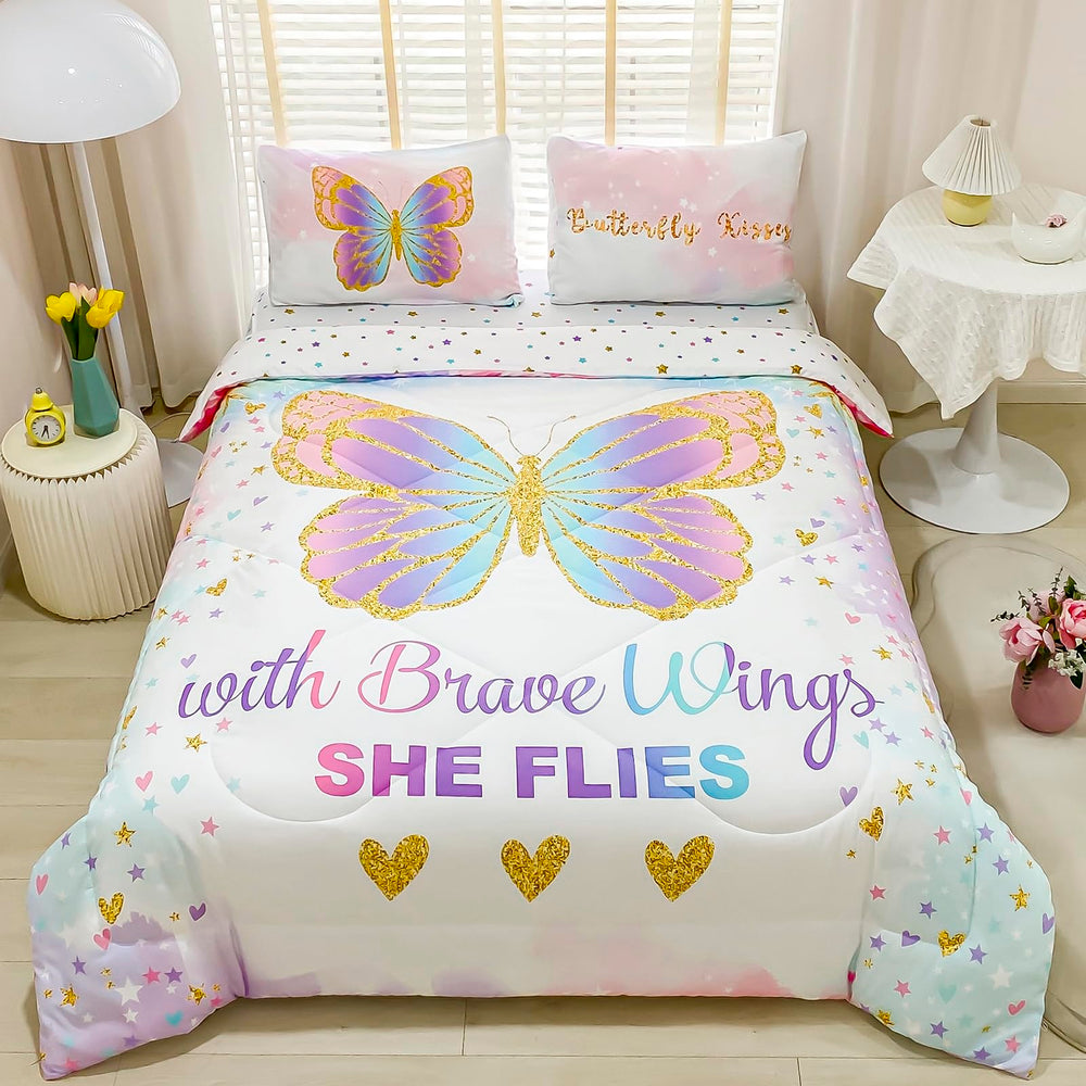 Cokouchyi couette twin face avant montrant motif papillons et couleurs vives