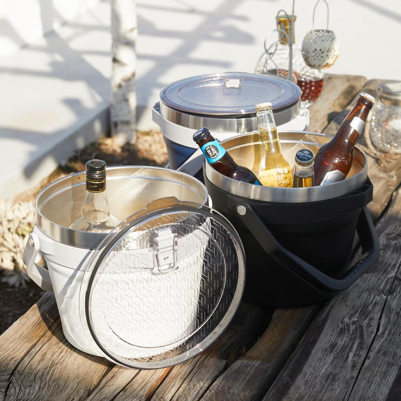 COKTIK seau en usage lors d'une fête extérieure conservant boissons