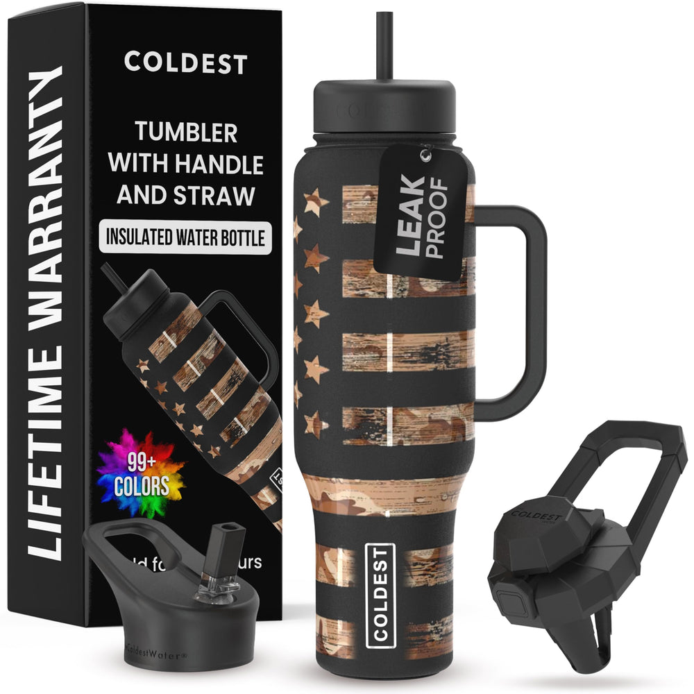 Coldest Tumbler vue avant du gobelet Camouflage Flag, design élégant et pratique