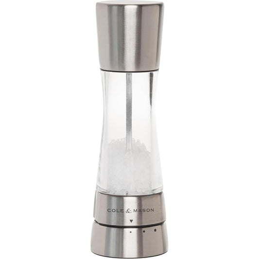 COLE & MASON moulin Derwent face avant élégant, finition inox pour table soignée