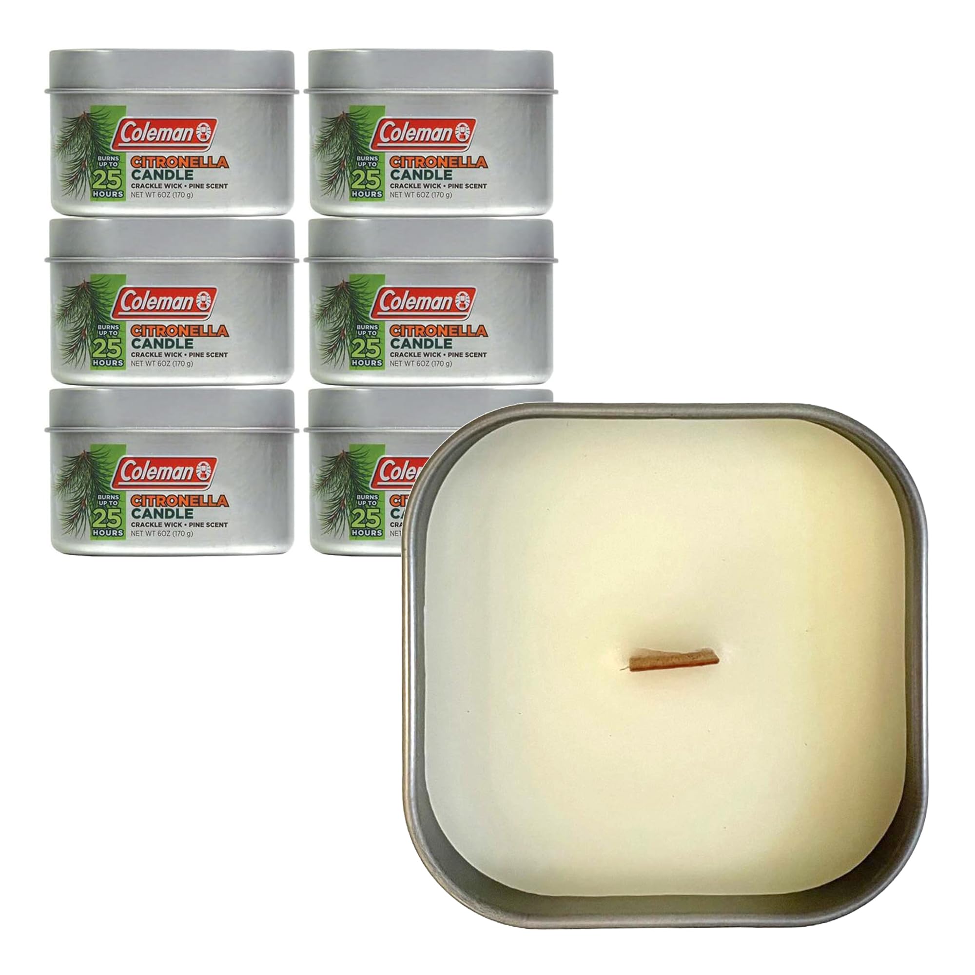 Coleman bougie citronnelle face avant montrant l'étiquette et l'aspect pratique