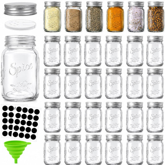 Coloch bocal en verre face avant montrant l'ouverture et l'étiquette, visibilité des épices