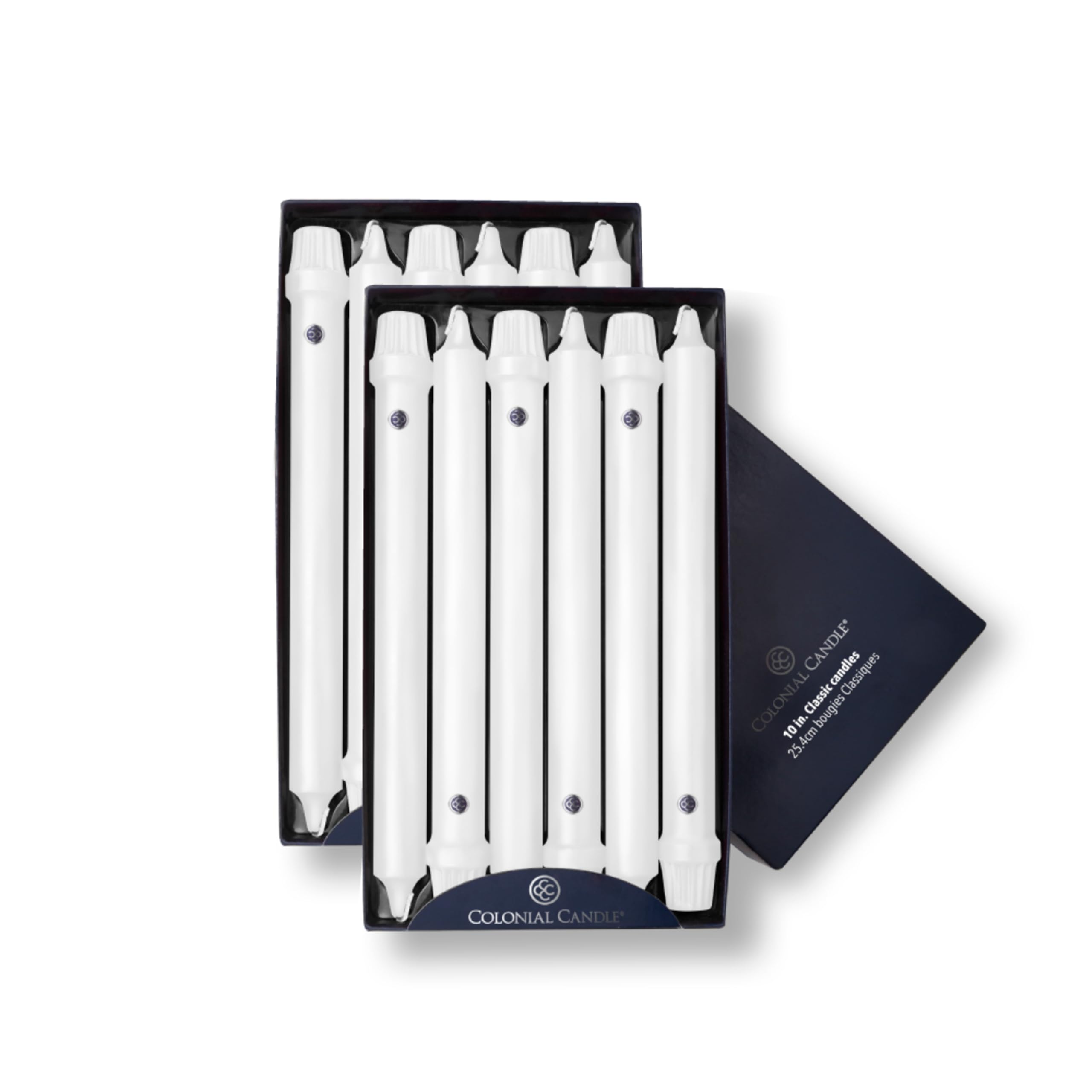 Colonial Candle chandelle taper devant boîte, présentation uniforme et élégante