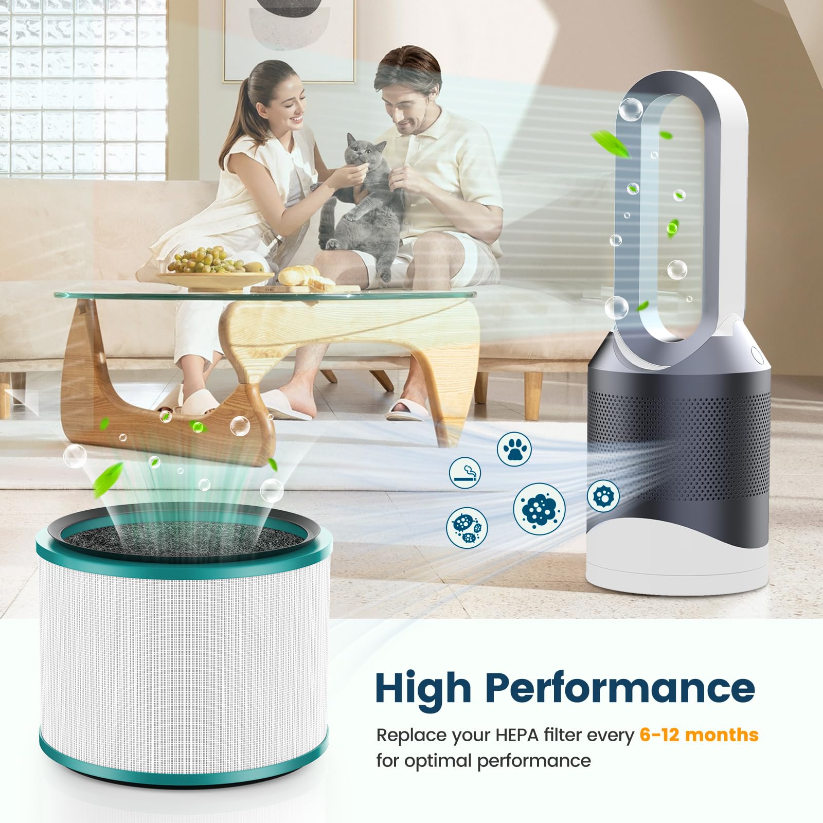 Colorfullife filtre utilisé dans un salon, purification d'air discrète et continue