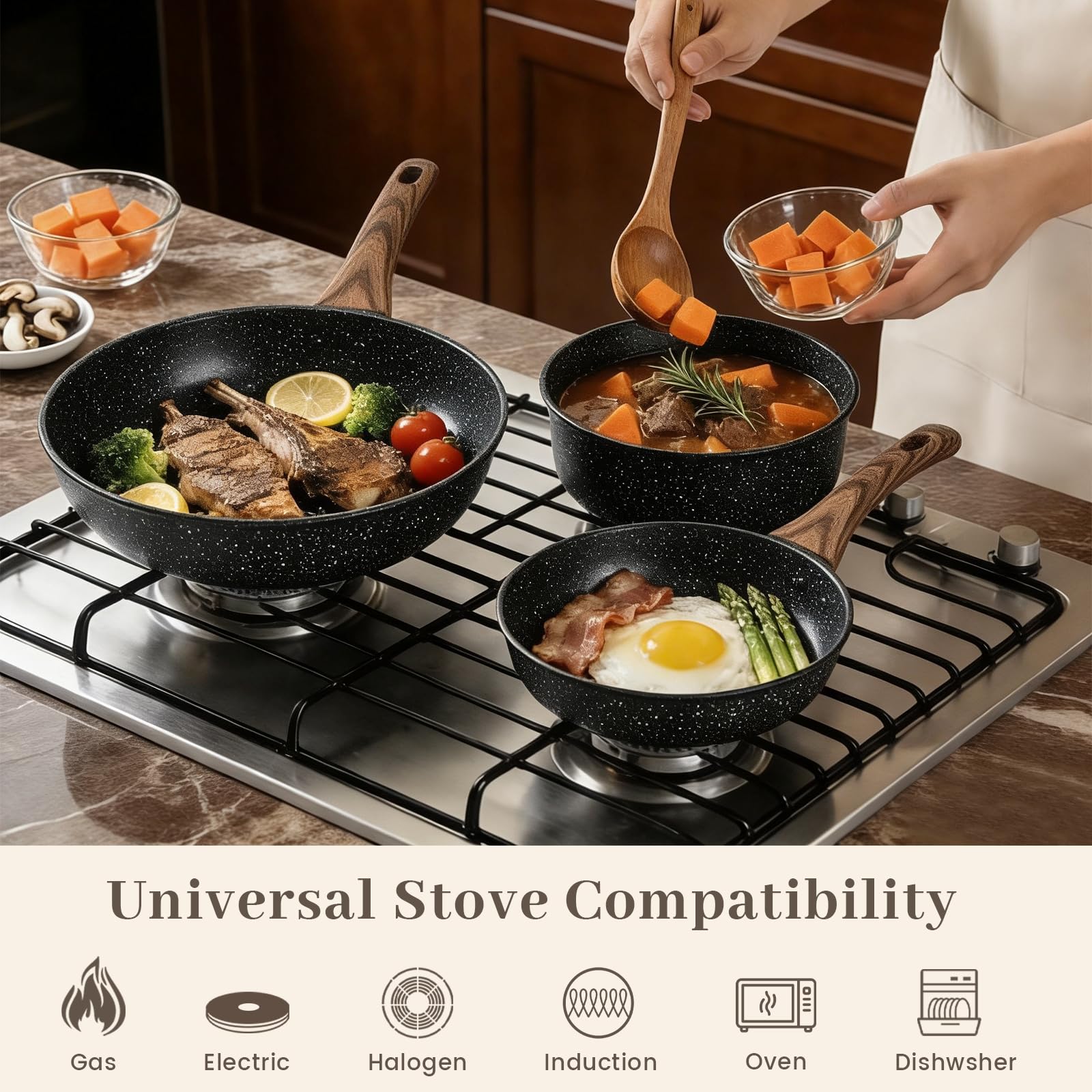 Colourcoco poêle en action avec omelette, cuisson homogène