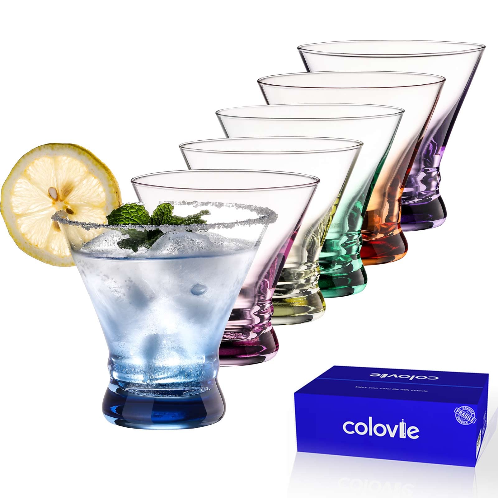 ColoVie pack avant montrant six verres colorés, idéal pour recevoir