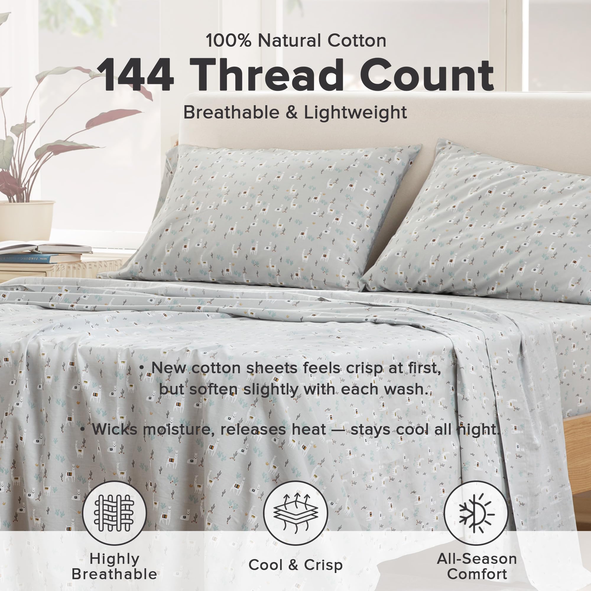 Comfort Spaces gros plan sur la texture percale coton, respirabilité accrue